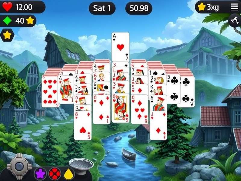A close-up view of a Spider Solitaire game in progress on a digital device