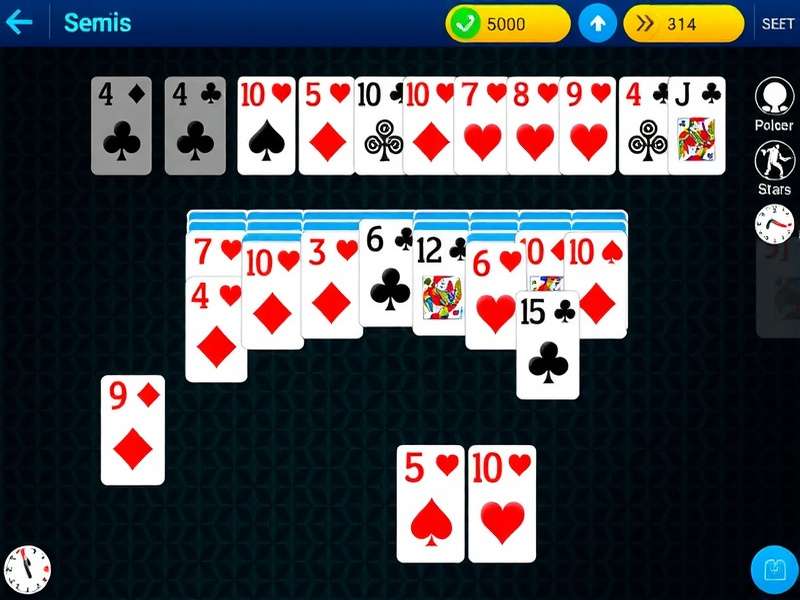 Classic Spider Solitaire card game layout with green felt background and gold accents