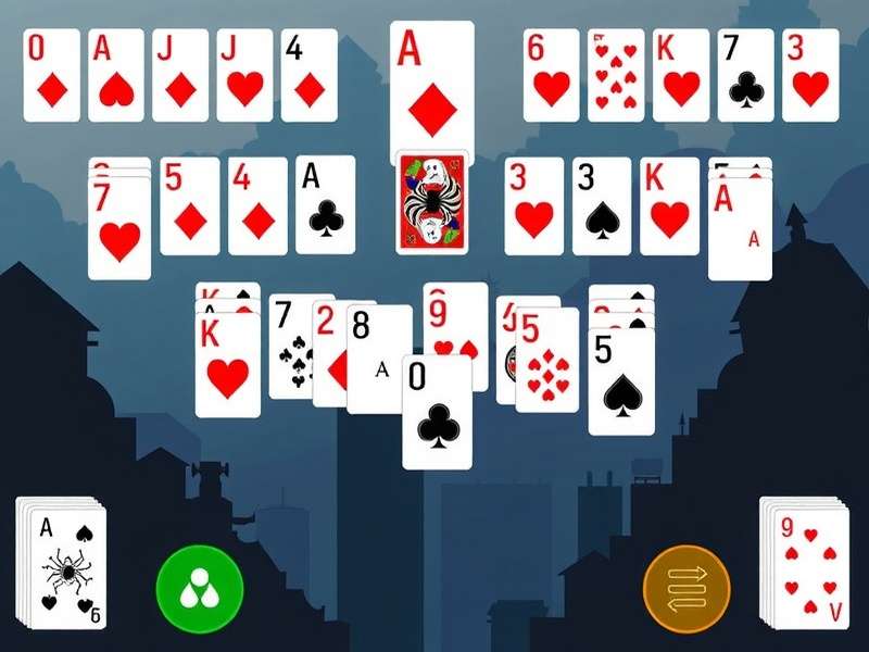 Aarp Spider Solitaire Play Free Online Full Screen game interface showing cards arranged on the table with green background