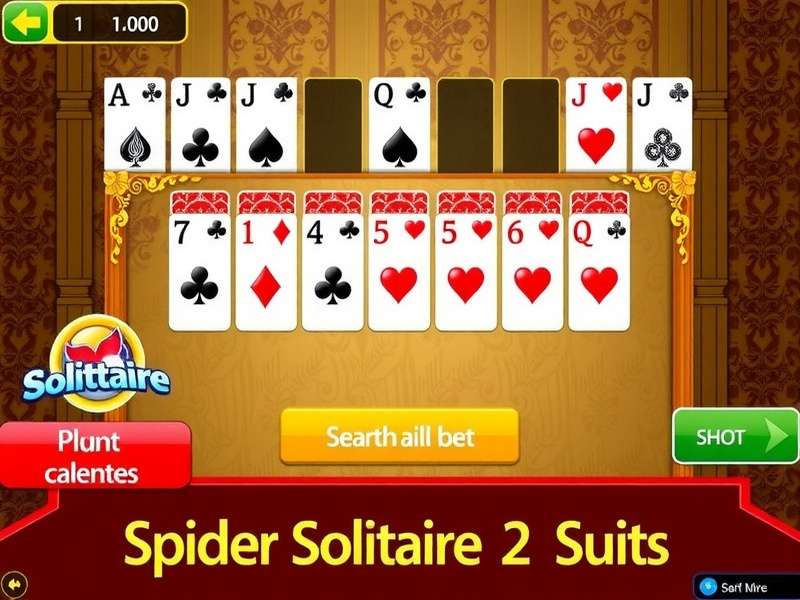 Spider Solitaire 2 Suits game layout showing two suits Spades and Hearts with cards arranged in tableau